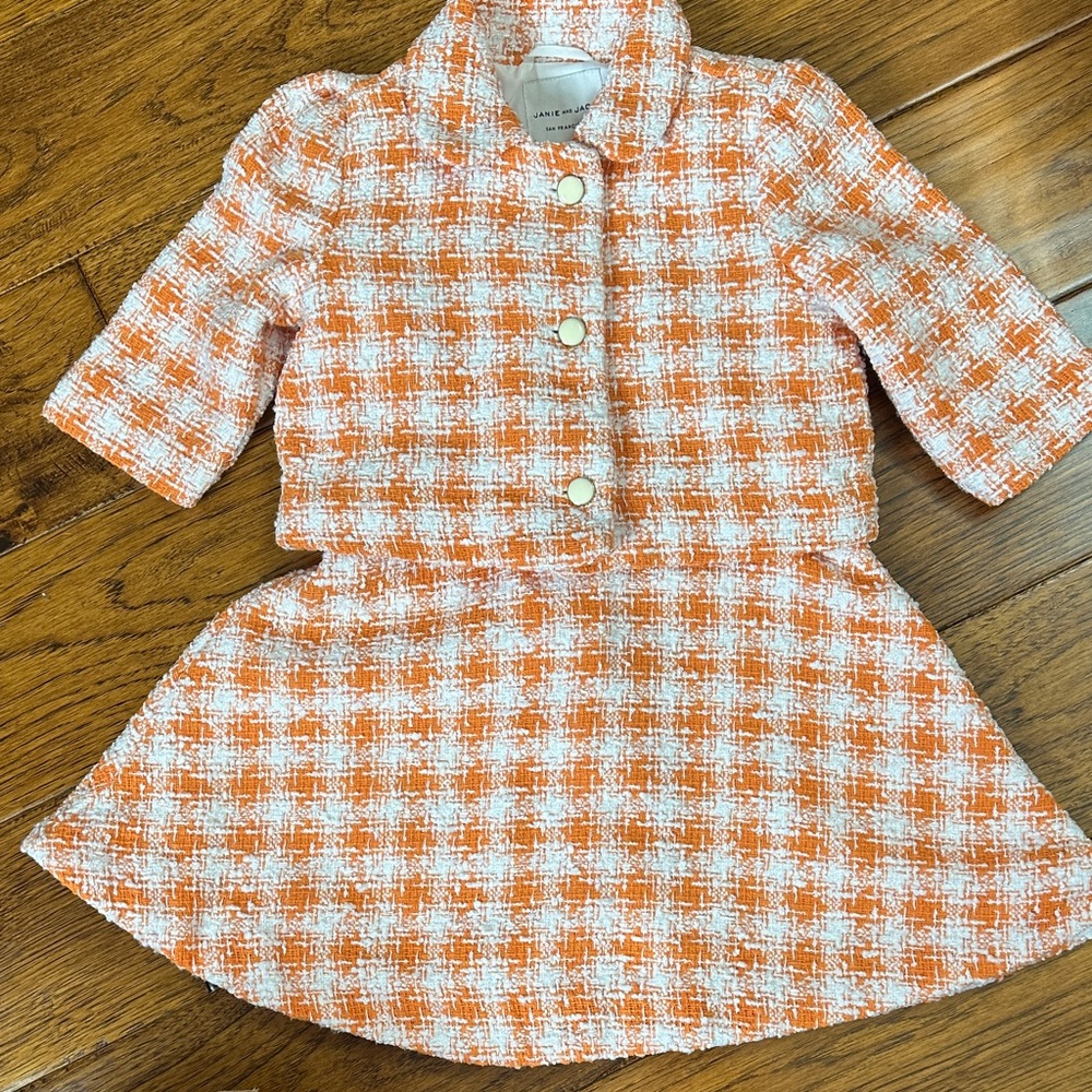 Orange and White Plaid Boucle Dress Set